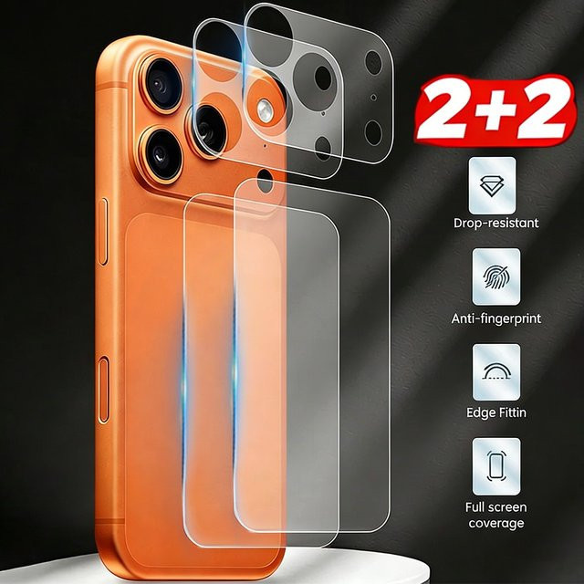 4-in-1 Kamera-Schutzfolie und Rückseiten-Schutz aus gehärtetem Glas für Apple iPhone 17, iPhone 17 Air, iPhone 17 Pro und iPhone 17 Pro Max, transparent - Bild 1
