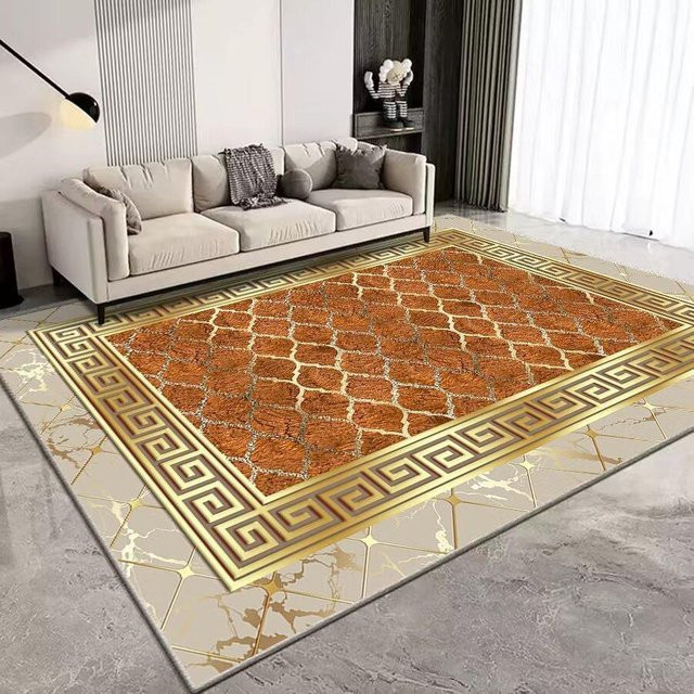 Karpetti Teppich mit Marmormuster in Orange, rutschfest und waschbar, B/T: 80 x 50 cm - Bild 1