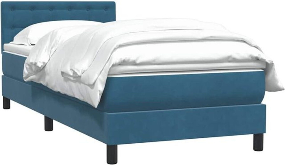 vidaxl Boxspringbett mit Matratze aus Samt in Blau und Weiß, B/T/H: 80 x 220 x 78 cm - Bild 1