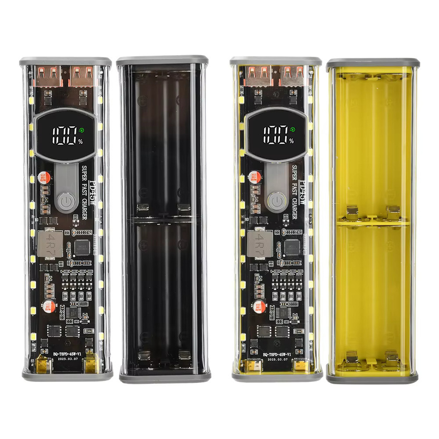 occkic PD45W Powerbank-Gehäuse für 8x 18650 Akkus, lötfreies Batteriegehäuse mit integrierter Außenbeleuchtung, Farbe: Gelb - Bild 7