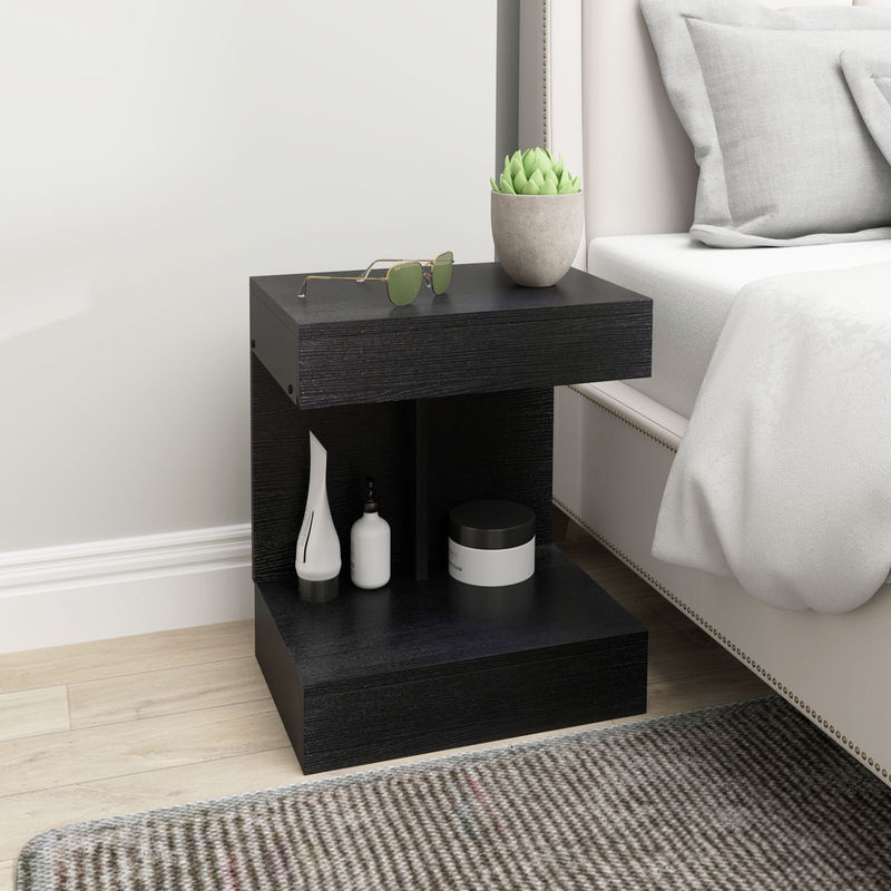 HOMCOM Nachttisch mit Schubladen und Ablage in Schwarz, moderner Beistelltisch für Schlafzimmer und Wohnzimmer, B/T/H: 40 x 30 x 46 cm - Bild 2