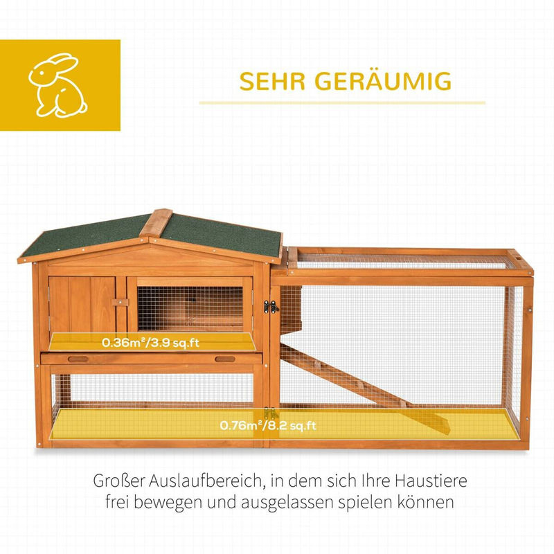 PawHut Kaninchenstall aus Tannenholz mit Asphaltdach und Rampe in Orange, B/H/T: 58 x 156 x 68 cm - Bild 4