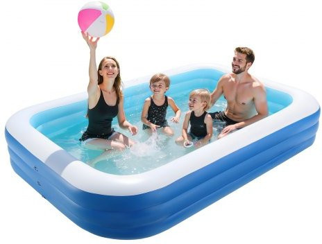 VEVOR Aufblasbarer Pool aus PVC in Blau und Weiß, Rechteckiges Planschbecken für Erwachsene und Kinder, B/T/H: 300 x 170,2 x 50,8 cm - Bild 1