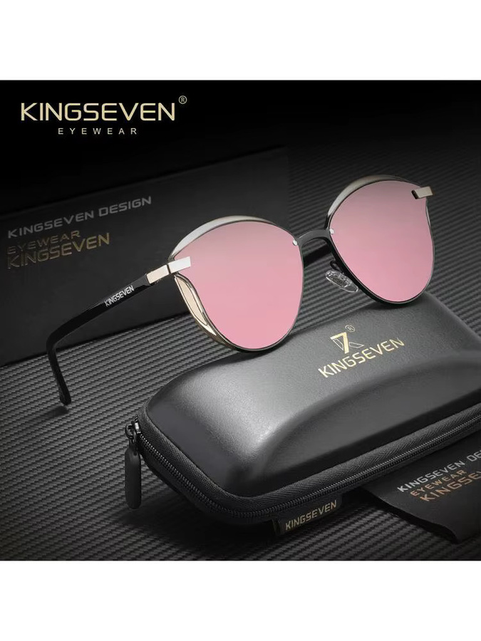 KINGSEVEN Sonnenbrille Cat Eye, Damen, pink, Metall, polarisiert - Bild 2