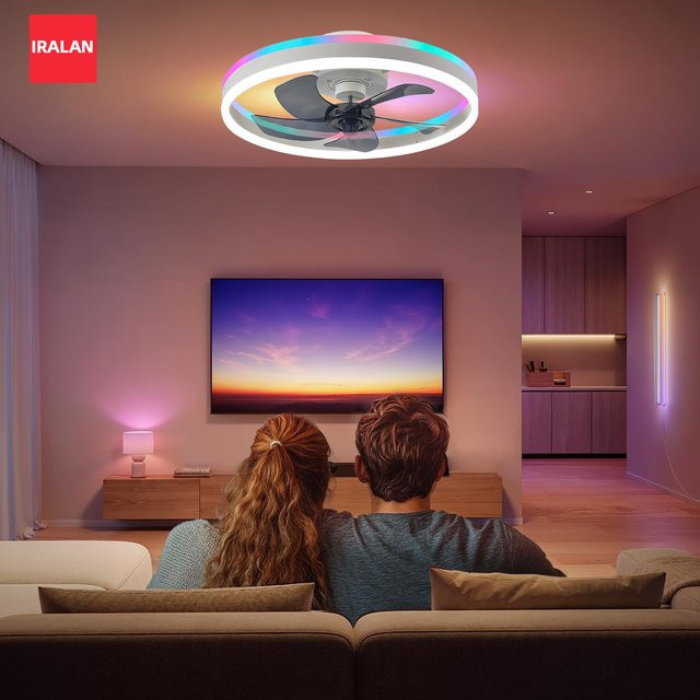 IRALAN RGB Deckenlampenventilator mit LED Licht und App-Steuerung, Weiß, 6-stufige Windgeschwindigkeit und unendliche Dimmung - Bild 1