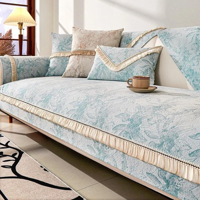 Rutschfester Jacquard-Sofabezug in Blau für dein Sofa, quadratisches Sitzkissen aus Polyester, B/T: 70 x 70 cm - Bild 1