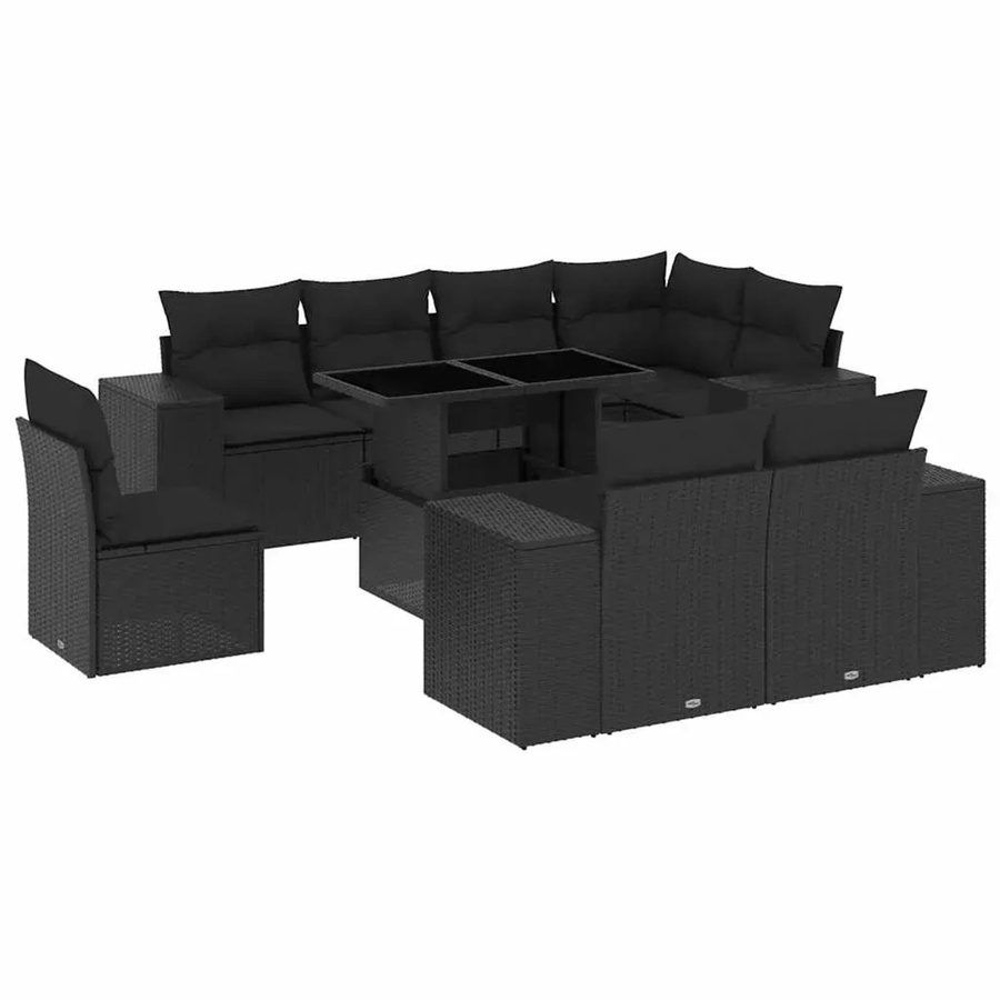 vidaXL 9-tlg. Garten-Sofagarnitur in L-Form aus Poly-Rattan mit Kissen in Schwarz - Bild 2