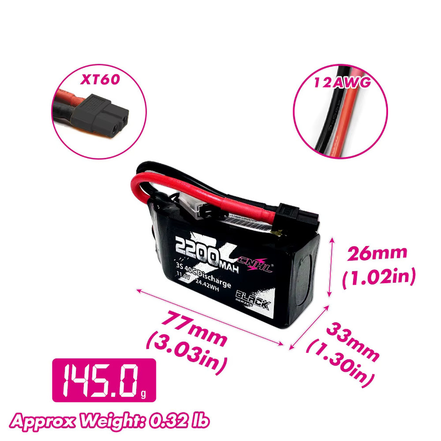 CNHL 3S Lipo Akku 40C 2200mAh 11,1V Shorty mit XT60 Stecker, 2er-Pack - Bild 2
