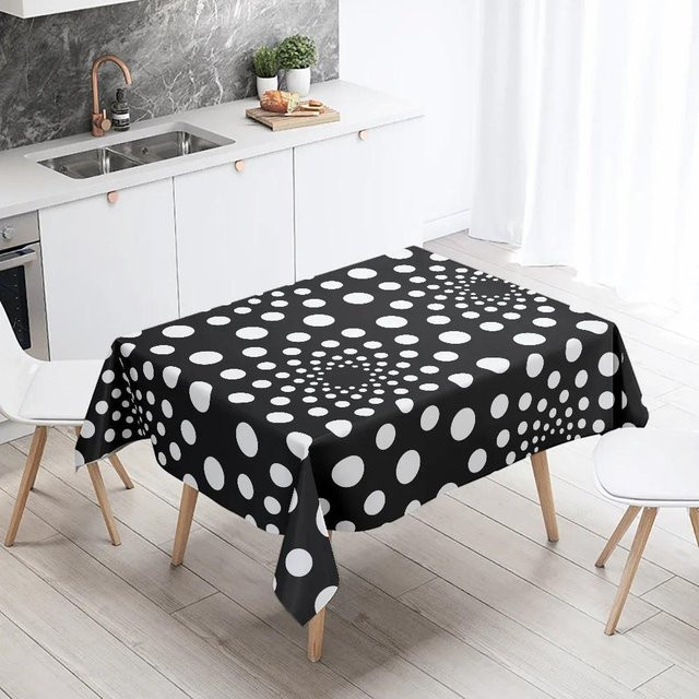 Wasserdichte geometrische Tischdecke von JINGYUE Pet in Schwarz-Weiß, rechteckig, B/T: 145 x 200 cm - Bild 1