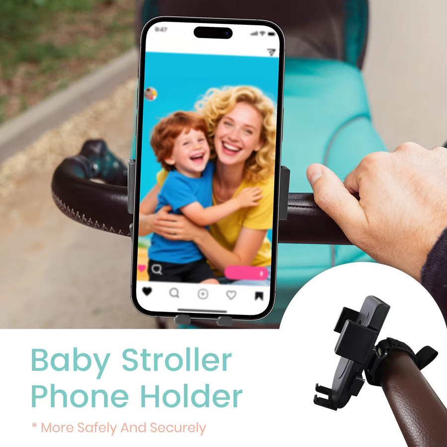 Kinderwagen-Telefonhalter mit 360-Grad-Drehung und Einhandbedienung in Grau und Schwarz - Bild 4