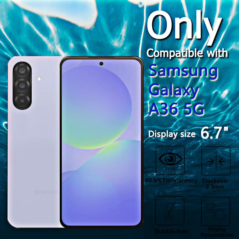Samsung Galaxy A36 5G Displayschutzfolie aus gehärtetem Glas, 6,7 Zoll, transparent/schwarz, kratzfest und HD-klar - Bild 2