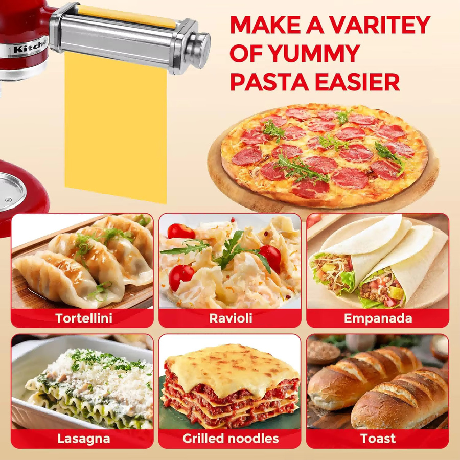 KitchenAid Nudelwalze aus Edelstahl in Silber zum Herstellen von Spaghetti und Fettuccine für Standmixer - Bild 2