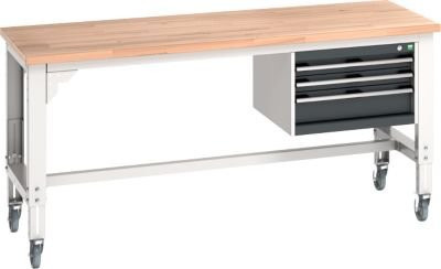 Bott Werkbank cubio mit Hängeschrank und 4 Rollen, Buche-Massivplatte, anthrazit/lichtgrau, B: 200 cm, T: 75 cm, Tragkraft 300 kg - Bild 1