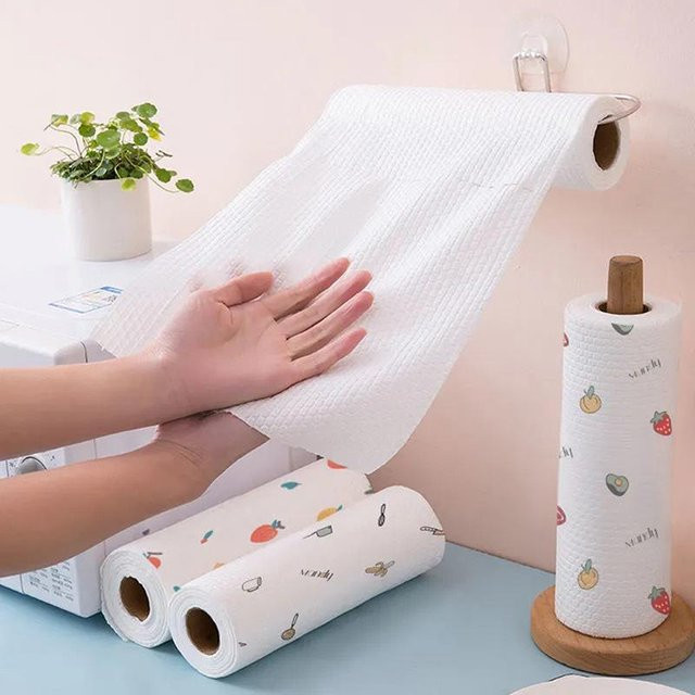 Mingusta Bio Küchenlappen Rolle, wiederverwendbare Lazy Rag Handtücher in Weiß mit zufälligem Muster - Bild 1