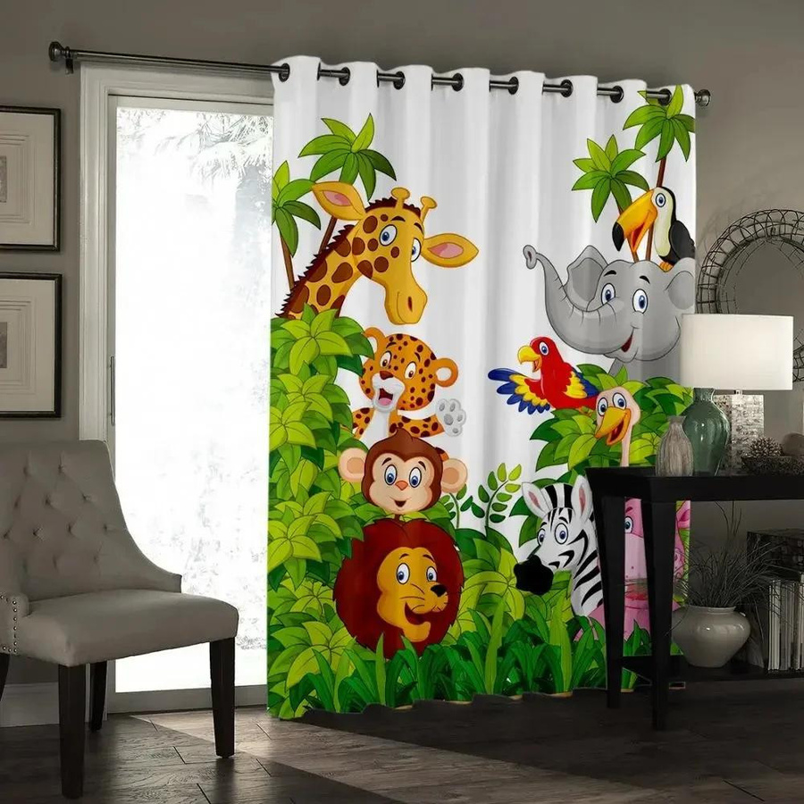 Dekorative Kinder Vorhänge mit Zoo Tier Motiv in Multicolour, semi-transparent, B/H: 50 x 50 cm - Bild 2