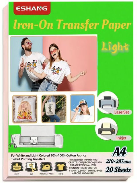 ESHANG Wärmeübertragungspapier für T-Shirts in Weiß, A4, Universal für Laser- und Tintenstrahldrucker - Bild 1