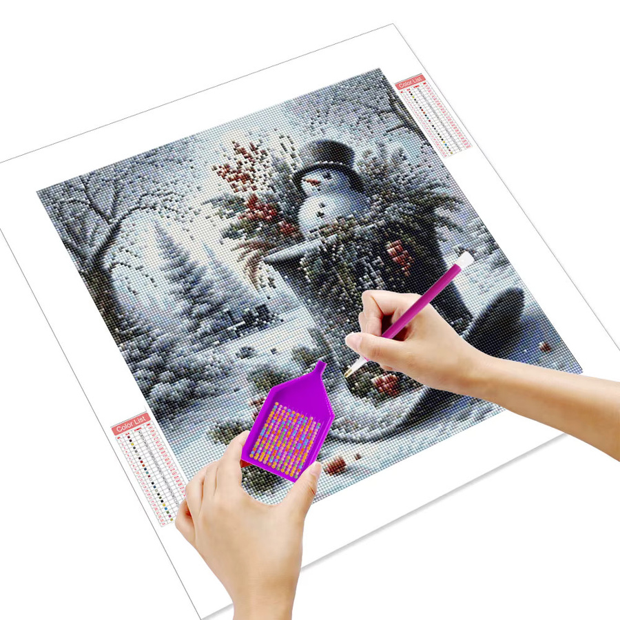HUACAN Diamant-Malerei Set Winterwunderland mit Schneemann und Kristallperlen, B/H: 20 x 20 cm - Bild 2