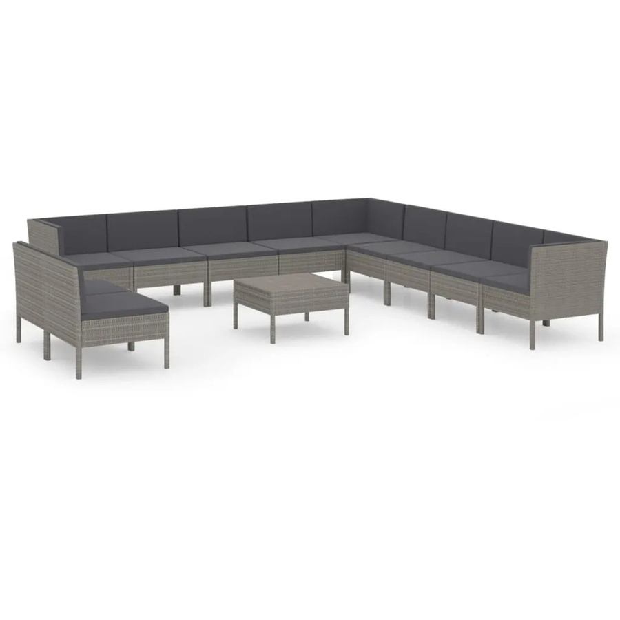 vidaXL 12-tlg Garten-Lounge-Set in U-Form aus Poly Rattan mit Auflagen und Couchtisch in Anthrazit/Grau - Bild 2