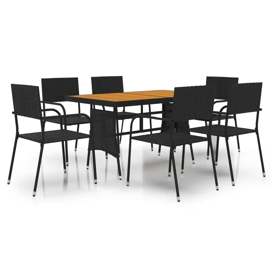 vidaXL 7-teilige Garten-Essgruppe aus Poly Rattan und Akazien-Massivholz in Schwarz - Bild 2