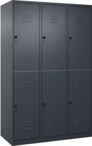 C+P Doppelstock-Spind Classic PLUS mit 3 Abteilen in Anthrazit, Höhe: 185 cm, Breite: 120 cm, Tiefe: 50 cm, mit Sicherheits-Drehriegel und Garderobenstange - Bild 1