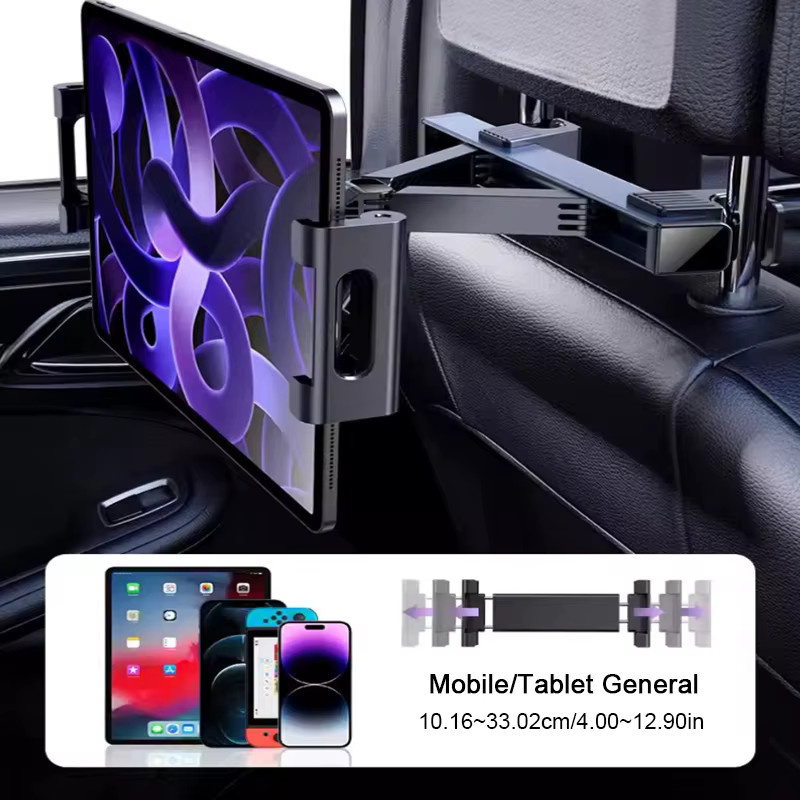 SEAMETAL Universeller Auto-Tablet-Halter für Kopfstützen mit 360-Grad-Drehung, Schwarz, passend für 4 bis 12,9 Zoll iPad und iPhone - Bild 2
