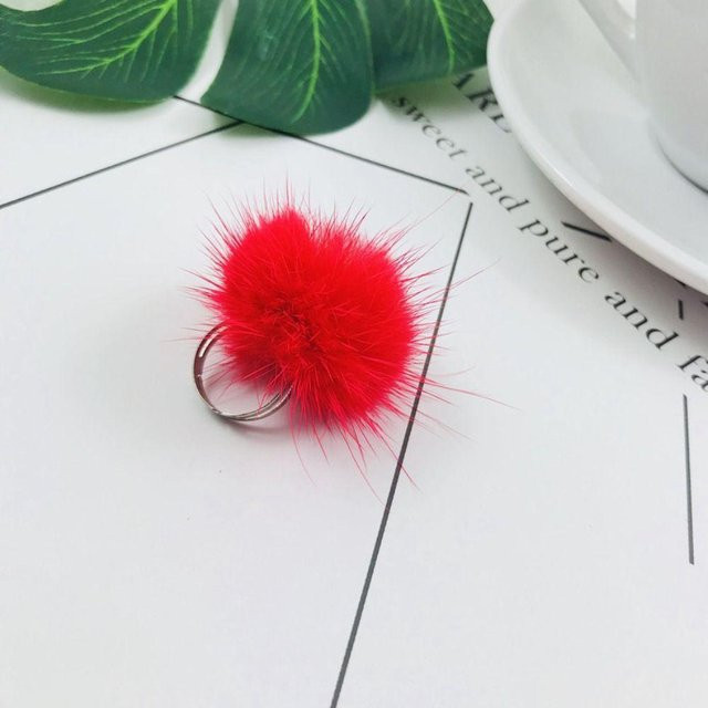 Ring Messing, Pelzkugel, rot, Damen - Bild 1