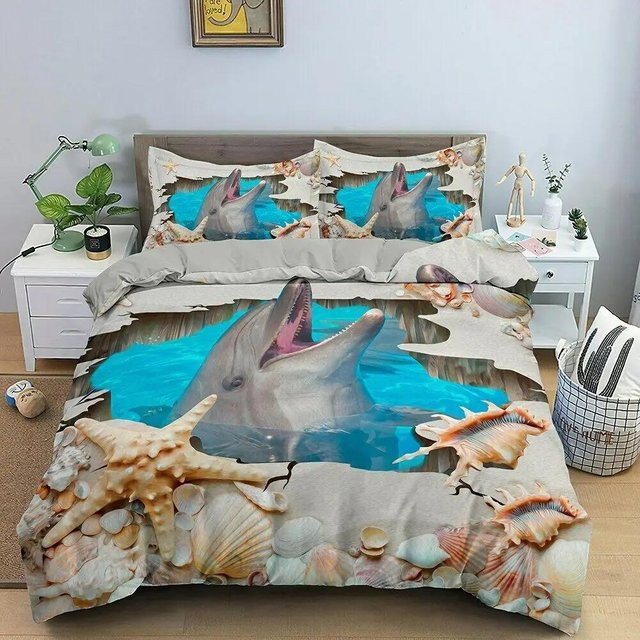 Delfin Bettwäsche Set mit 3D-Tierprint in Blau von JMG Household Supplies, 2-teilig aus Polyester, B/H: 135 x 200 cm - Bild 1
