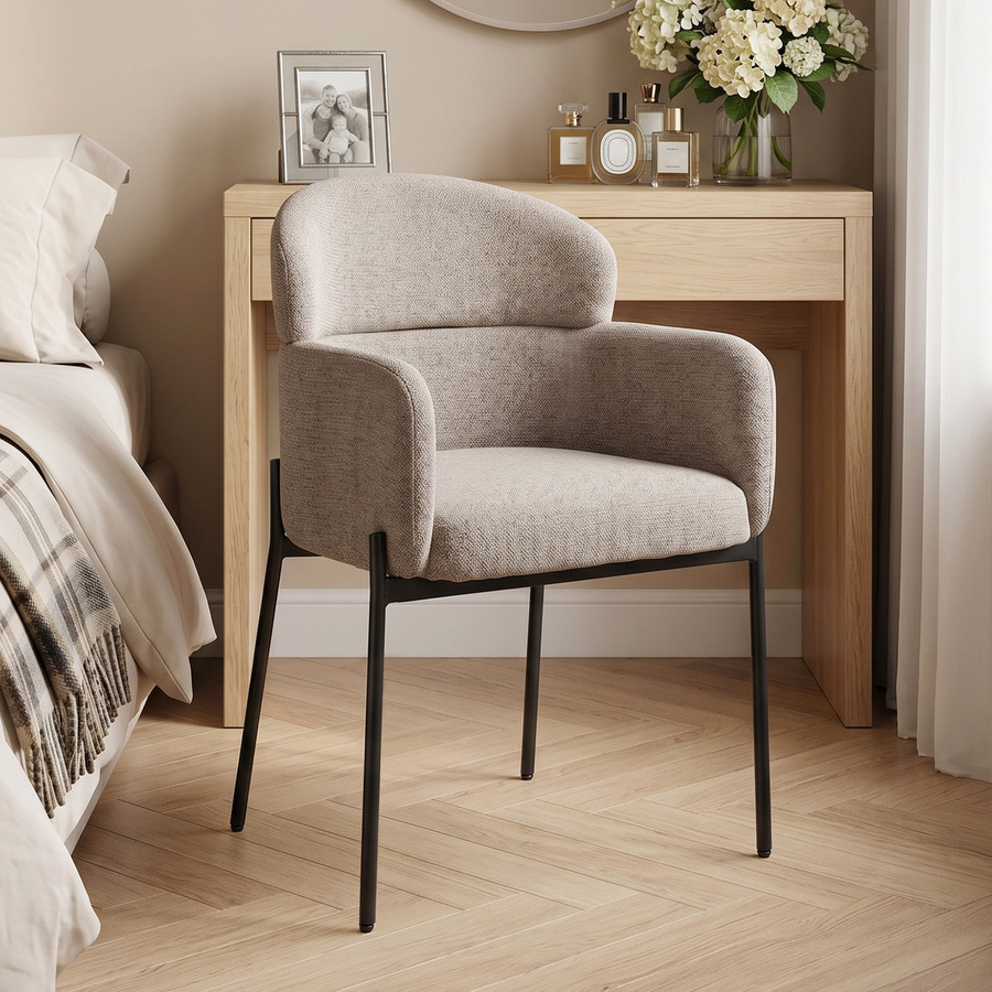 HOMCOM Loungesessel mit Chenille-Optik in Hellbraun, moderner Polster-Lesesessel mit Armlehnen und Metallbeinen für Wohnzimmer und Schlafzimmer - Bild 2