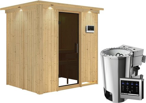 Karibu Sauna Kircholm aus Fichtenholz in Beige inklusive 3,6 kW Saunaofen mit externer Steuerung für 3 Personen, B/T/H: 202,0 x 165,0 x 210,0 cm - Bild 1