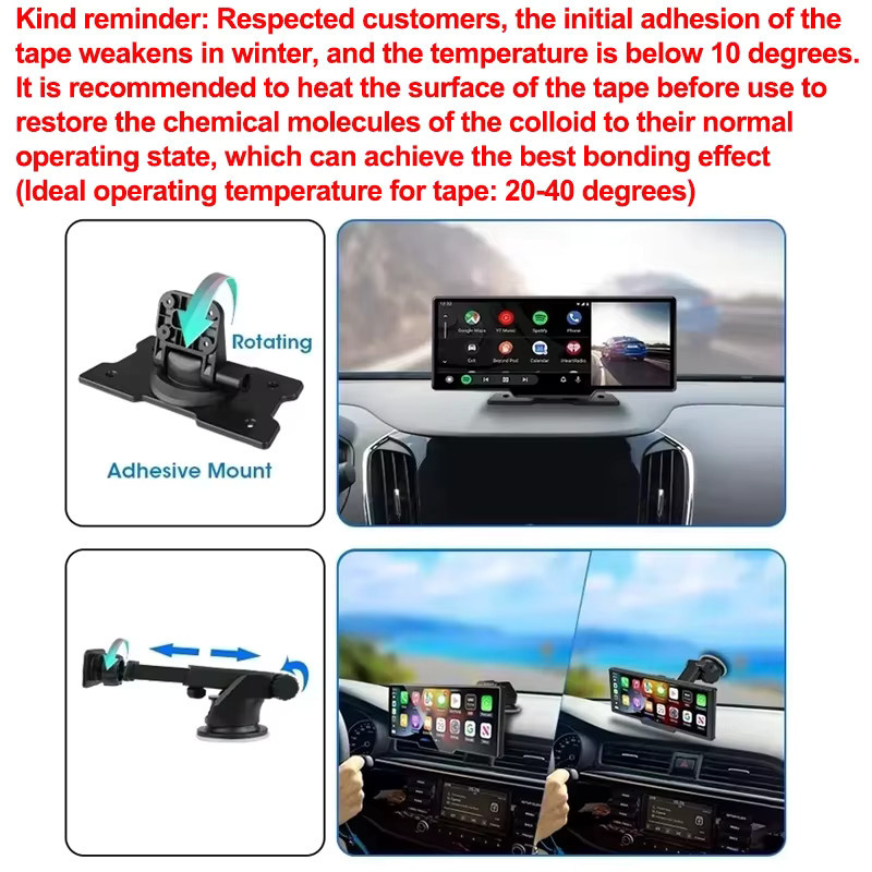 Srnubi 10,26 Zoll Dash Cam mit 4K DVR, CarPlay und Android Auto, Dual Len Recorder mit GPS, Wi-Fi und Bluetooth, Schwarz - Bild 3
