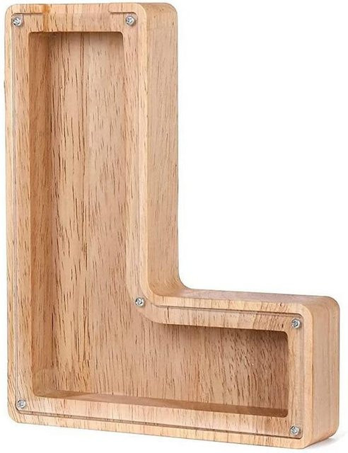 Sparschwein aus Holz und Glas mit 26 englischen Buchstaben in Braun von MARKET-1 als Desktop-Ornament und Geschenk - Bild 1