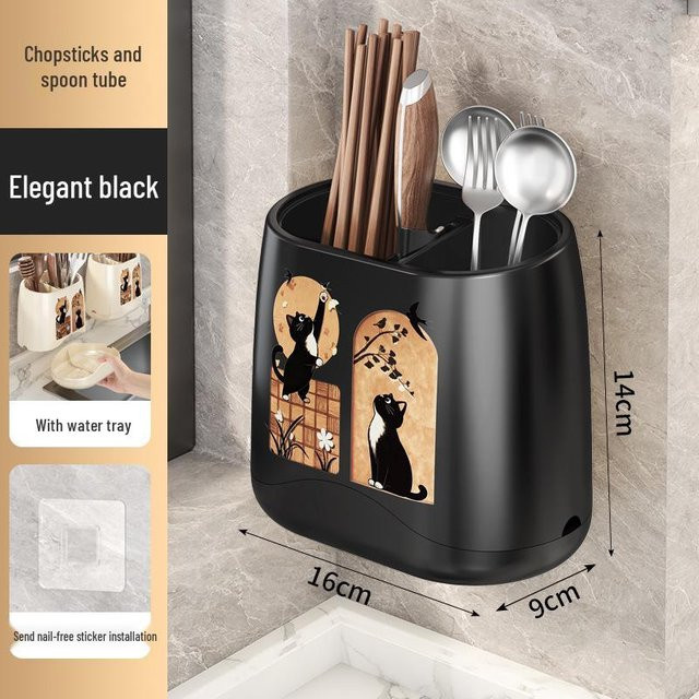 Besteckhalter und Essstäbchen-Organizer Chose One in Mattschwarz mit Fächern aus Metall und Kunststoff, Breite: 14,0 cm, Tiefe: 16,0 cm - Bild 1