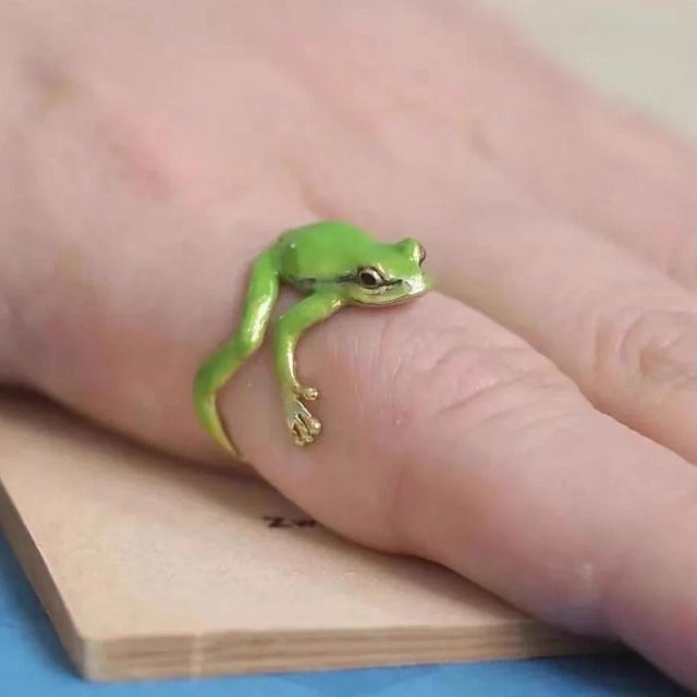 Ring Baumfrosch, Messing, Grün, Unisex, Verstellbar - Bild 1