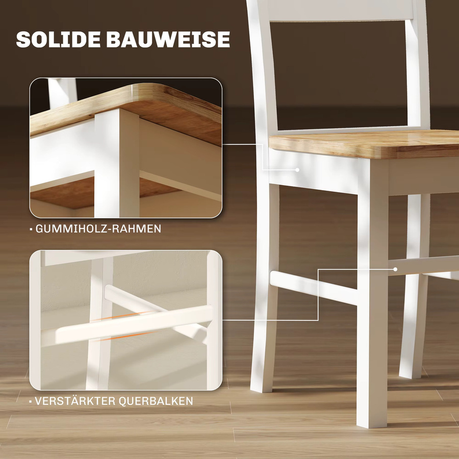 HOMCOM Esszimmerstühle 2er Set aus Holz in Eiche mit Rückenlehne und armlosem Design für Küche und Wohnzimmer - Bild 3