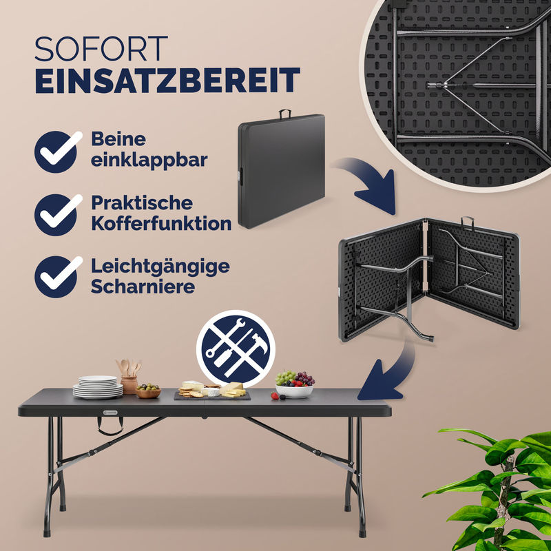 CASARIA Klapptisch aus HDPE-Kunststoff in Anthrazit, B/T/H: 183 x 75 x 73 cm - Bild 5