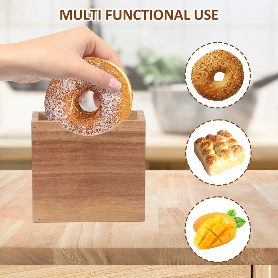 Willstar Bagelschneider aus Holz in Braun mit Halterung für die Küche - Bild 4