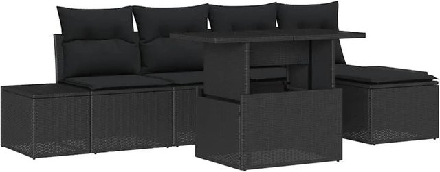 vidaXL 6-teiliges Garten-Sofa-Set aus Poly-Rattan mit Kissen in Schwarz - Bild 1