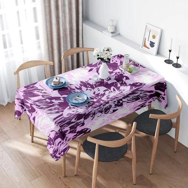 JINGYUE Pet Tischdecke mit floralem Design in Lila und Weiß, rechteckig, wasserabweisend und waschbar, B: 200 cm, T: 145 cm - Bild 1
