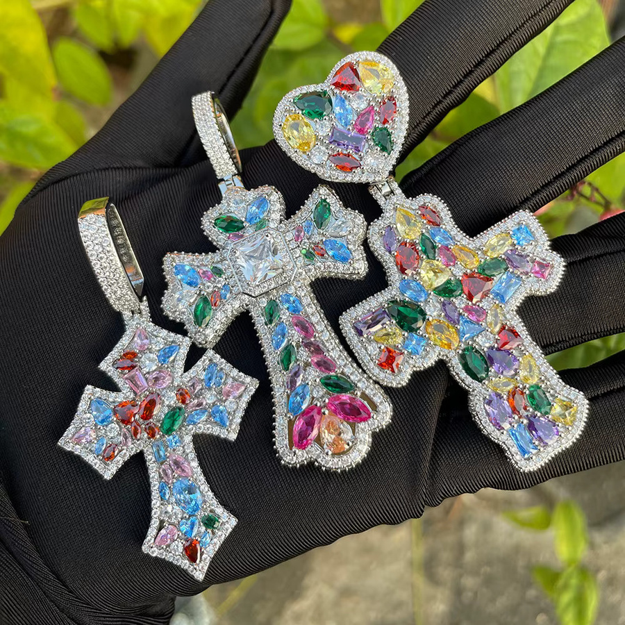 ESKEEM Halskette mit Kreuz-Anhänger, bunter Zirkonia, Herren - Bild 3