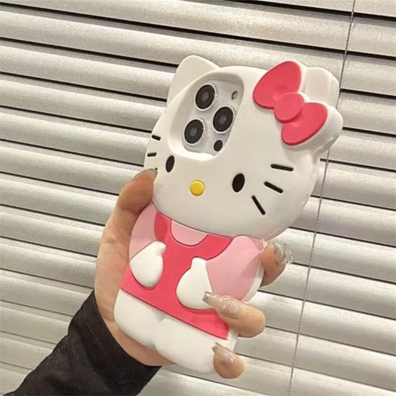 Sanrio Hello Kitty 3D Cartoon Handyhülle mit Schleife aus weichem Silikon für iPhone Modelle - Bild 4