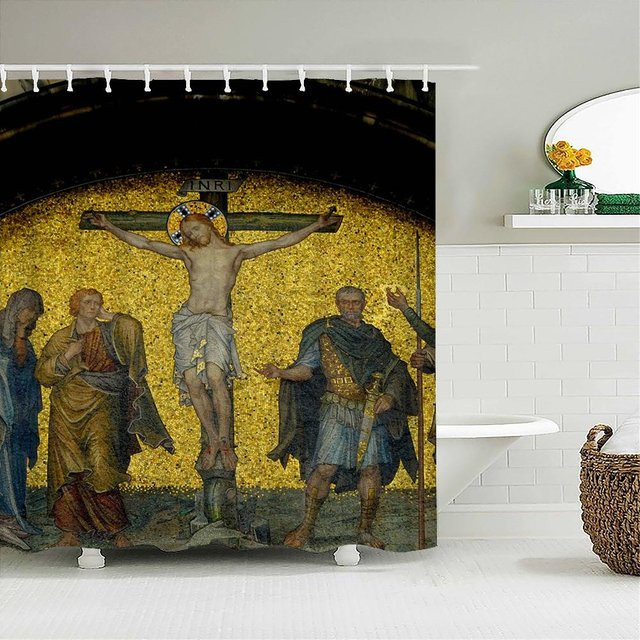 Baifenbai Home Furnishing Duschvorhang Der Garten der Lüste mit Engel und Jesus Christus Motiv, Polyester, Mehrfarbig, B: 240 cm, H: 180 cm - Bild 1