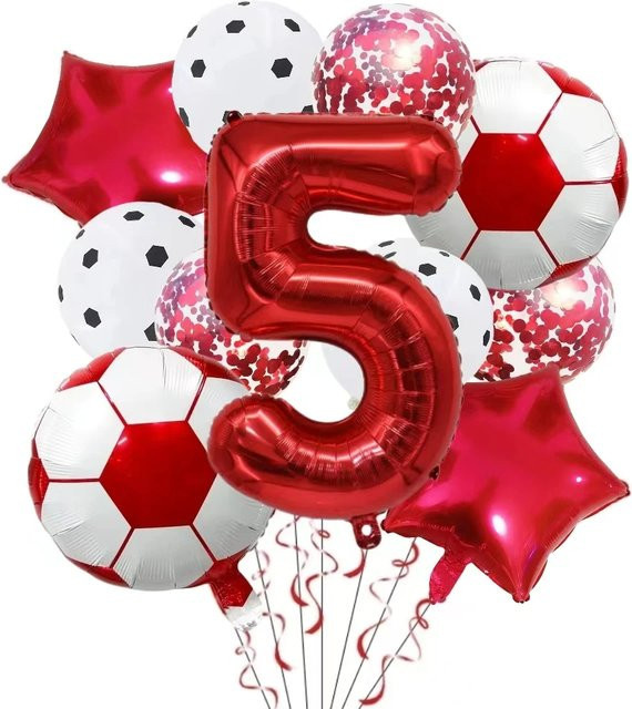 11-teiliges YAYB Helium-Folienballon-Set Fußball-Motiv mit Zahlen und Tieren in Grün, Blau, Rot und Schwarz für Kindergeburtstage und Partys, Durchmesser: 81,28 cm - Bild 1