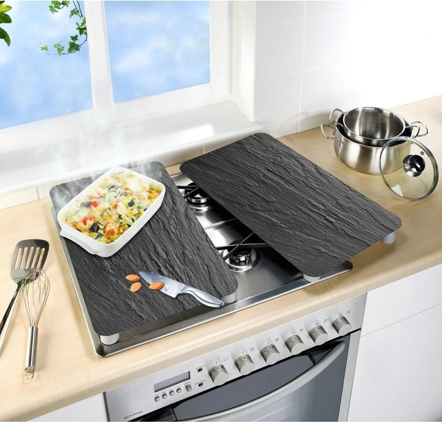 Wenko Herdabdeckplatten Universal 2er Set in Schiefer Optik, Anthrazit - Bild 1