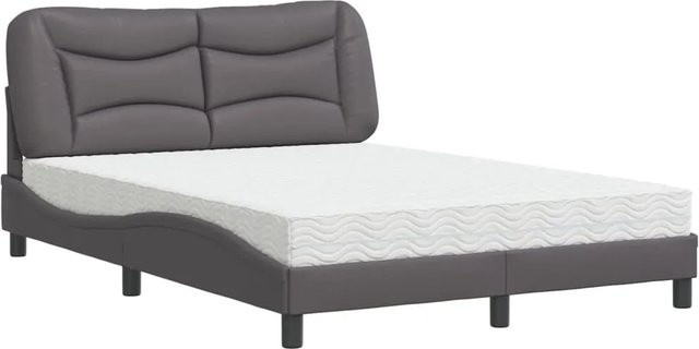 vidaXL Bett mit Matratze aus Kunstleder und Strick in Grau, B/T/H: 120 x 200 x 17 cm - Bild 1