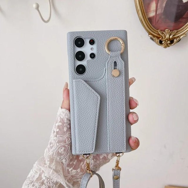 Crossbody Handyhülle mit Handgelenkschlaufe und Kartenhalter für Samsung Galaxy S24 S23 S22 S21 Ultra Plus FE A55 A54 A35 A34 A25 A24 A15 A14 in Grau - Bild 1