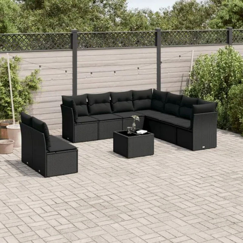 Vidaxl 10-tlg. Garten-Sofagarnitur aus Polyrattan mit Kissen in Schwarz - Bild 1