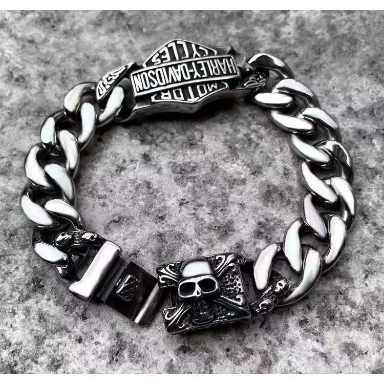 Harley Davidson Armband, Engine Skull Eagle, Edelstahl, Silber, Herren - Bild 4
