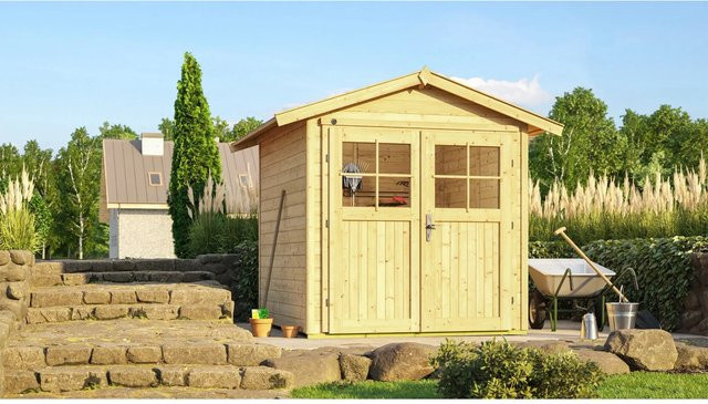 WEKA Gartenhaus 224 Gr.1 aus Massivholz in Natur und Beige mit Satteldach und Doppeltür, B/H/T: 260 x 227 x 209 cm - Bild 1