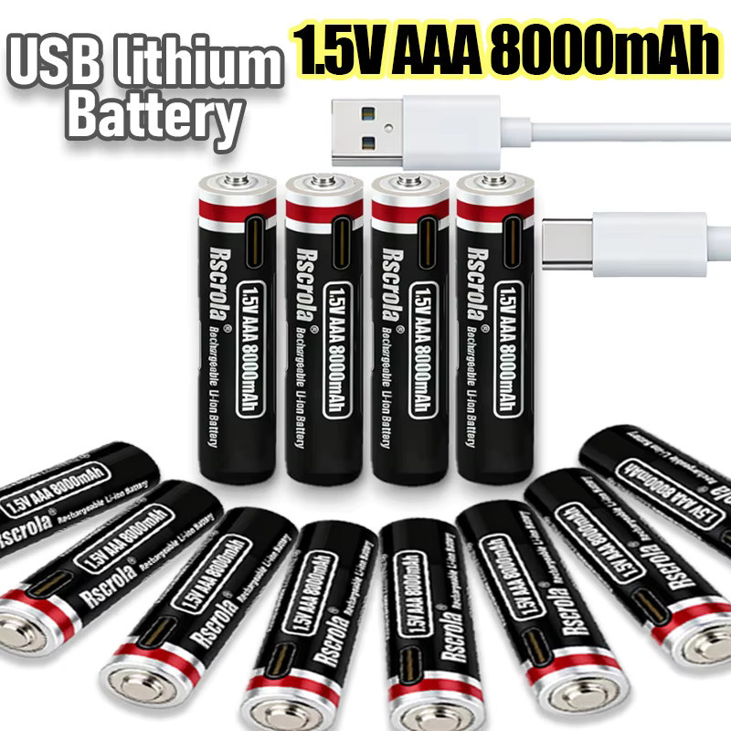 Rscrola AAA Li-Ionen-Wiederaufladbare Batterie mit 8000mAh und USB-C Schnellladung, Schwarz - Bild 2