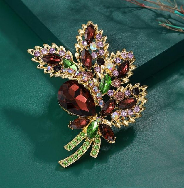 YIRAN Brosche Blume Blatt, Kristall, Braun, Damen - Bild 1
